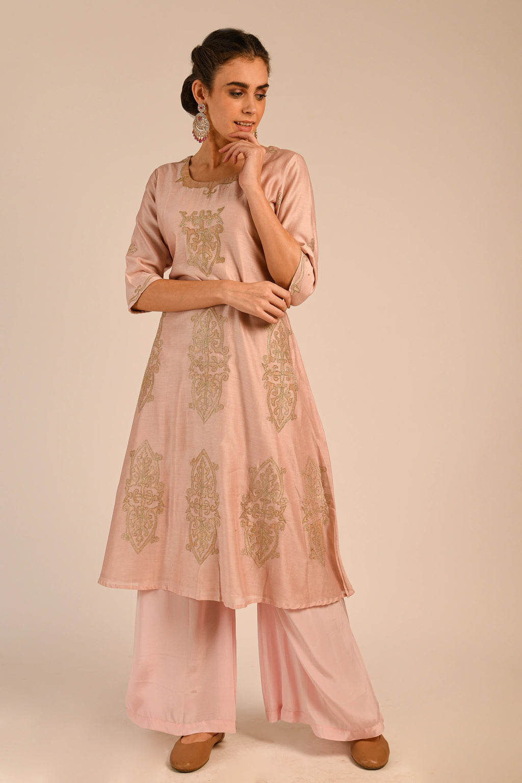 Crystal Pink Chanderi Kurta Set