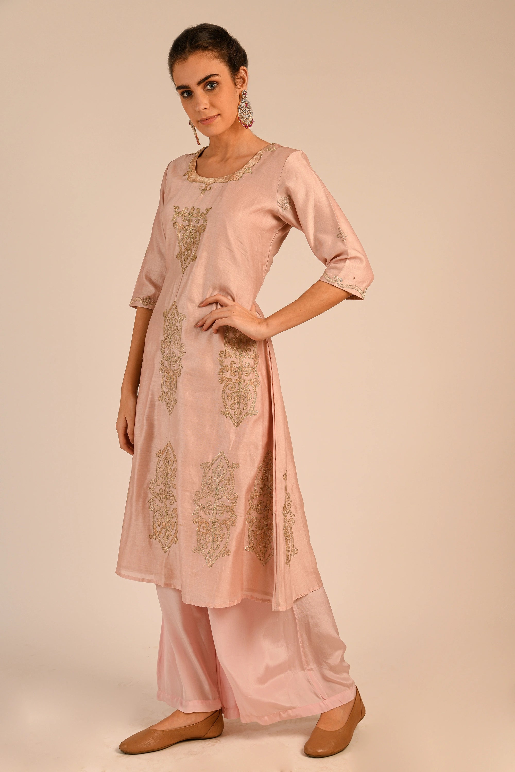 Crystal Pink Chanderi Kurta Set