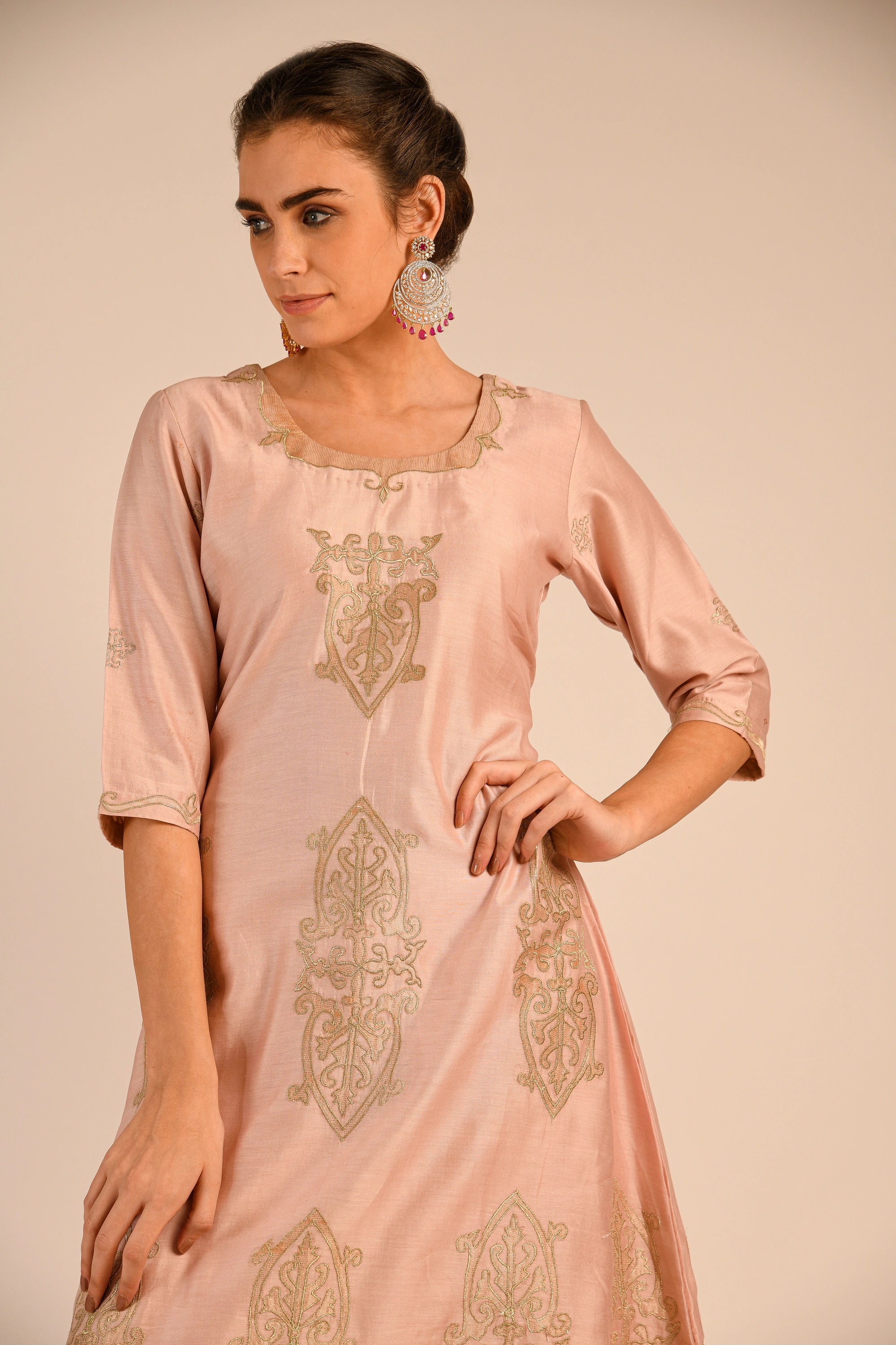 Crystal Pink Chanderi Kurta Set