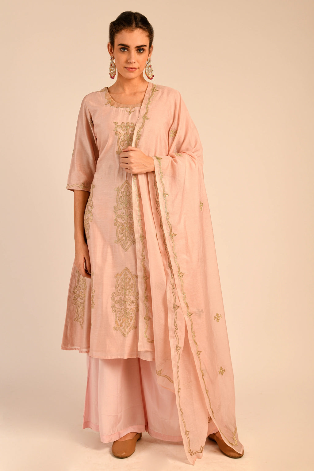 Crystal Pink Chanderi Kurta Set