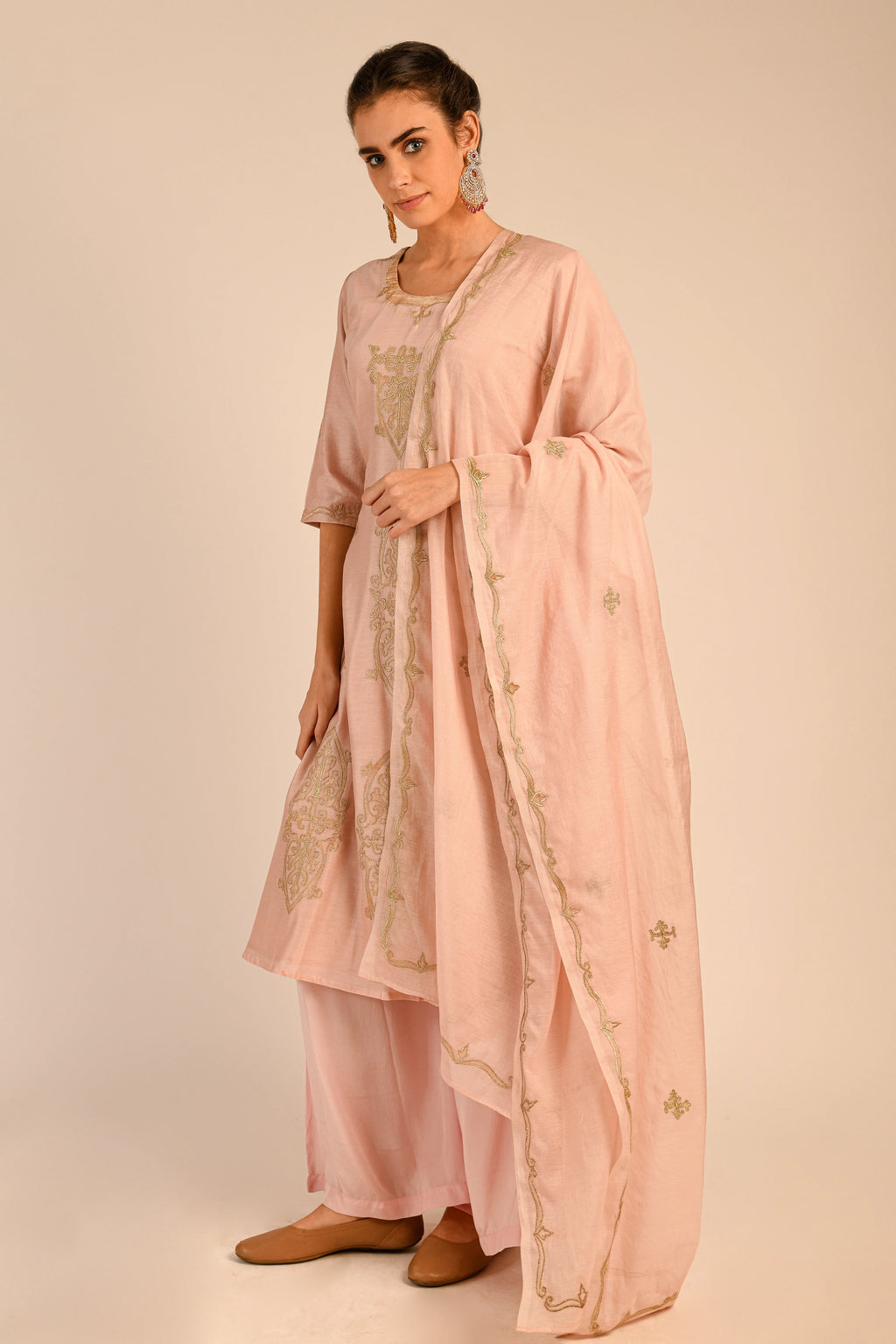 Crystal Pink Chanderi Kurta Set