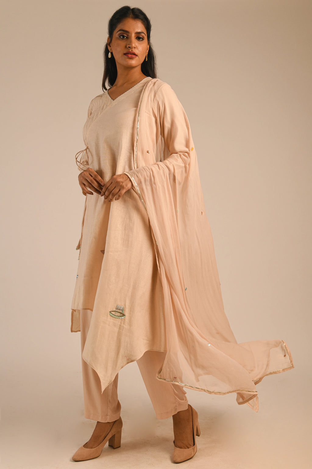 Almond Chanderi Kurta Set