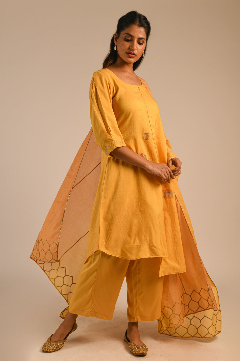 Capri Blue Chanderi Kurta Set