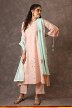 Rose Pink Scattered Mirror Embroidered Kurta Set