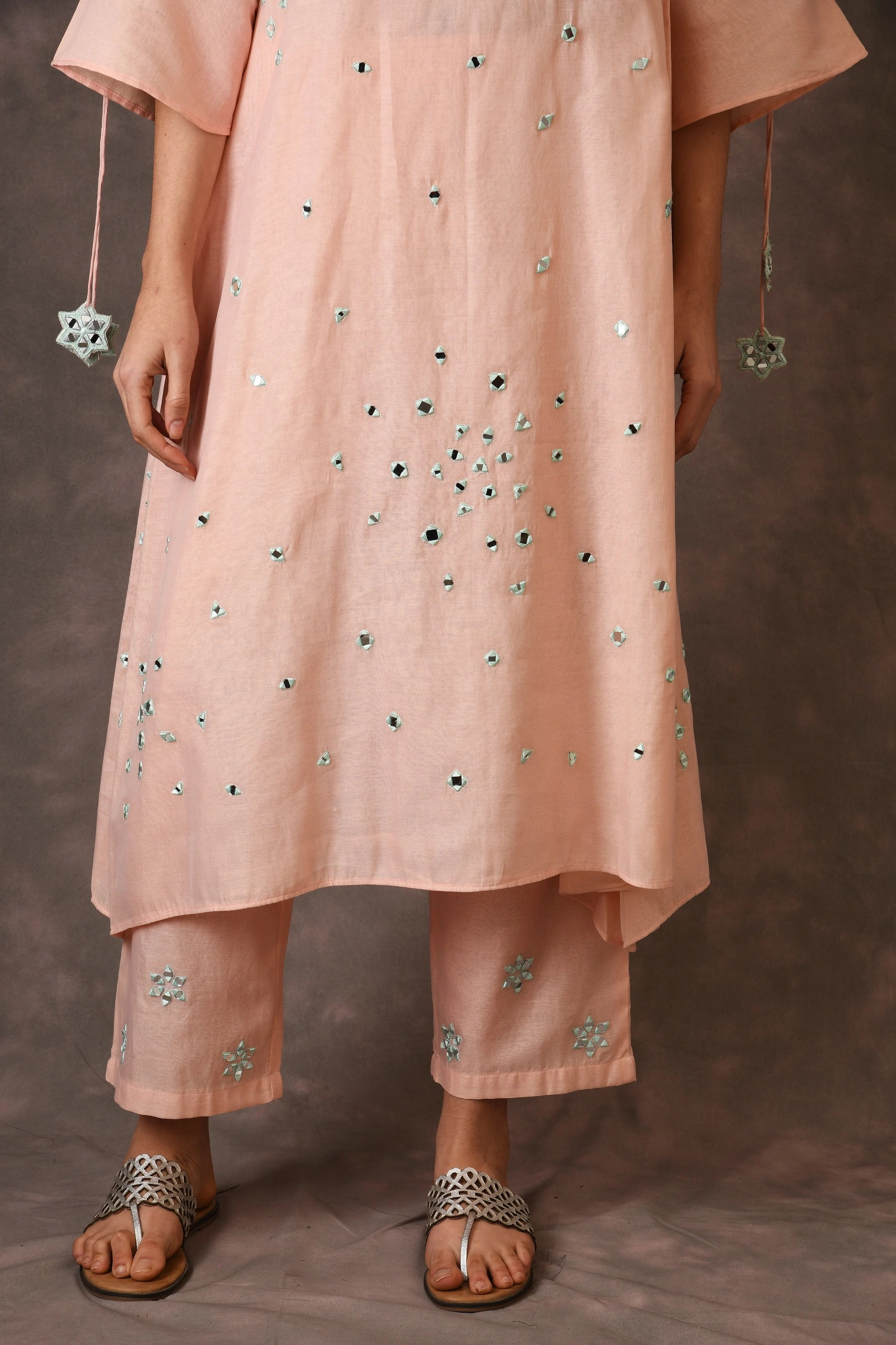 Rose Pink Scattered Mirror Embroidered Kurta Set