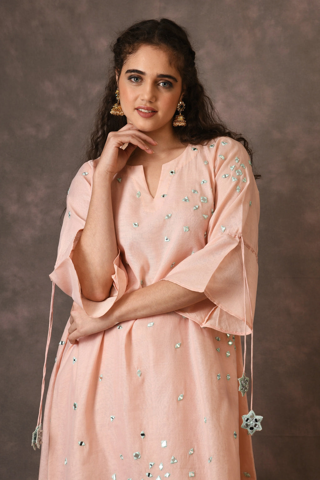 Rose Pink Scattered Mirror Embroidered Kurta Set