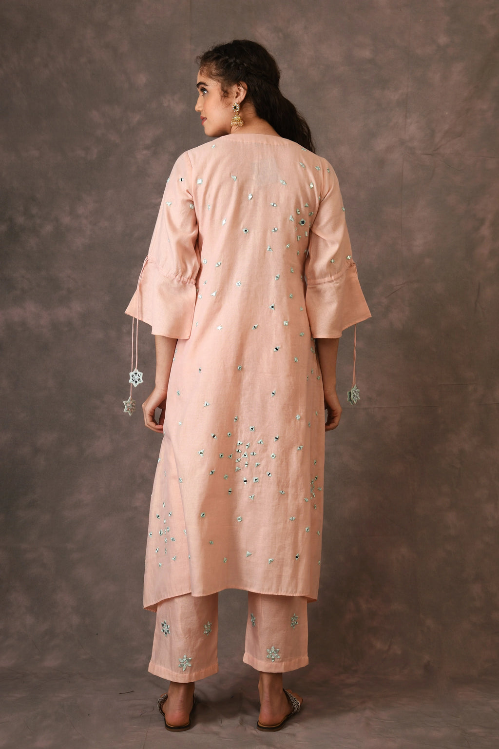 Rose Pink Scattered Mirror Embroidered Kurta Set