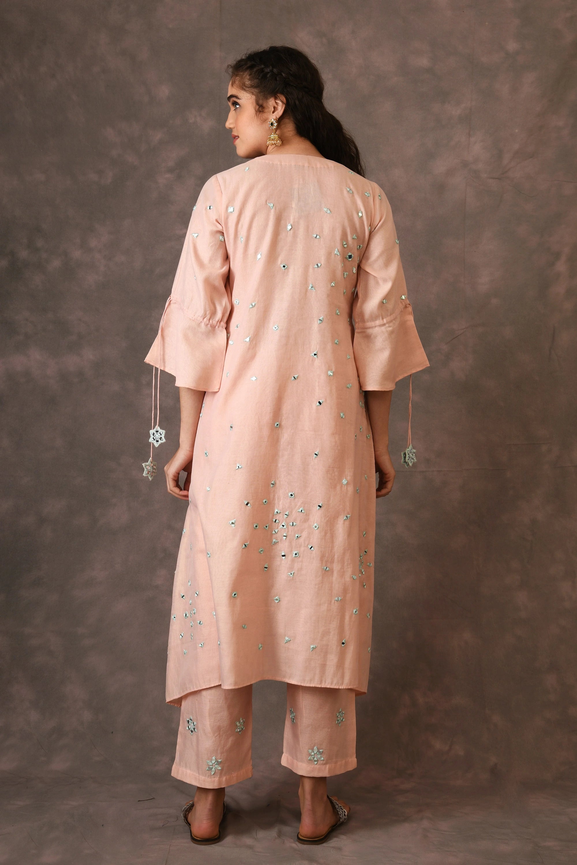 Rose Pink Scattered Mirror Embroidered Kurta Set