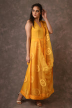 Deep Yellow Silk Organza Cutwork Dress Saree