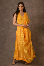 Deep Yellow Silk Organza Cutwork Dress Saree
