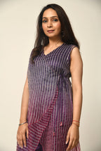 Purple Ombre, Silk Zari Woven Sheer Jacket With Camisole And Pants