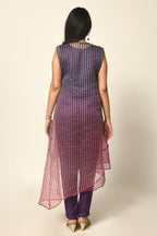 Purple Ombre, Silk Zari Woven Sheer Jacket With Camisole And Pants