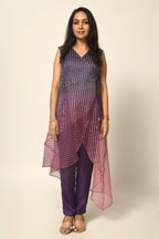 Purple Ombre, Silk Zari Woven Sheer Jacket With Camisole And Pants