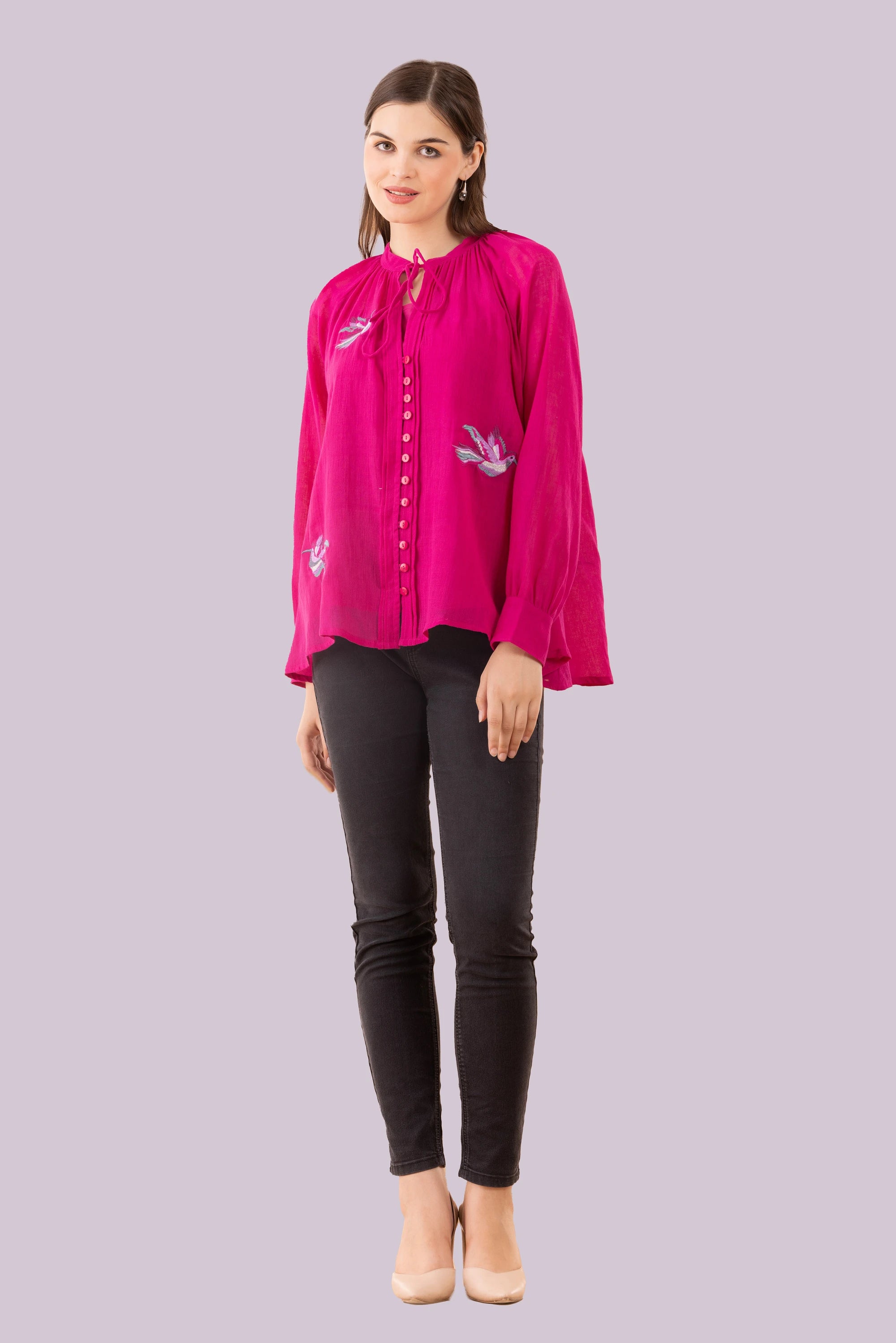Birds Of Paradise Fushia Embroidered Top With Camisole