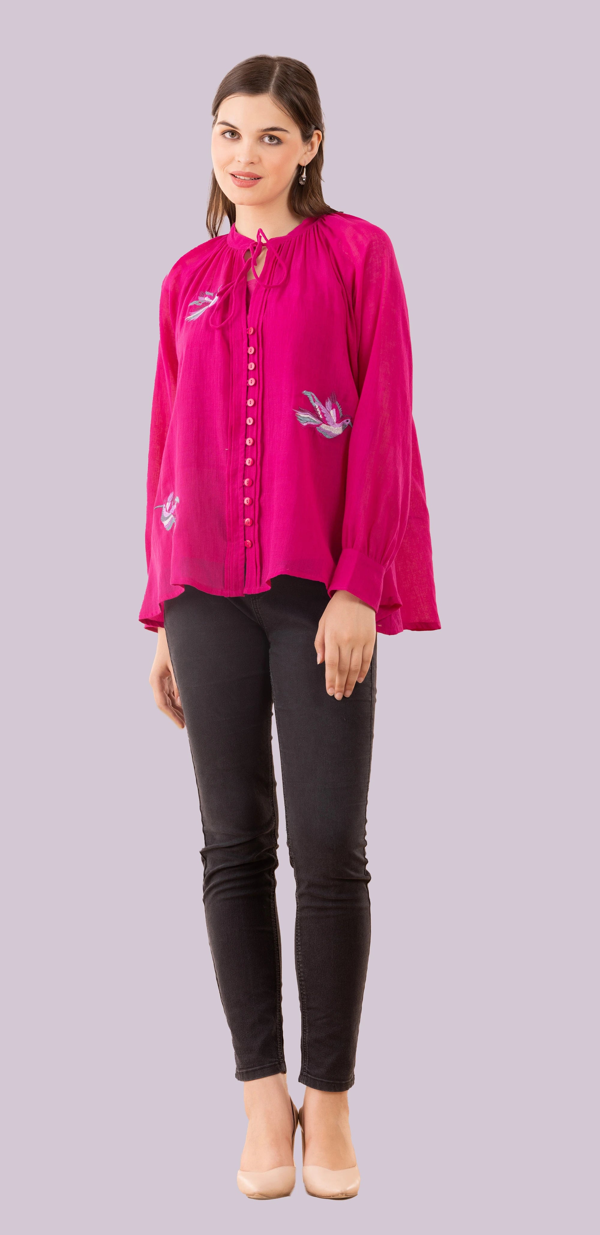 Birds Of Paradise Fushia Embroidered Top With Camisole