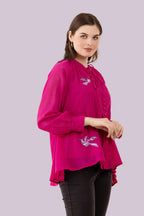 Birds Of Paradise Fushia Embroidered Top With Camisole