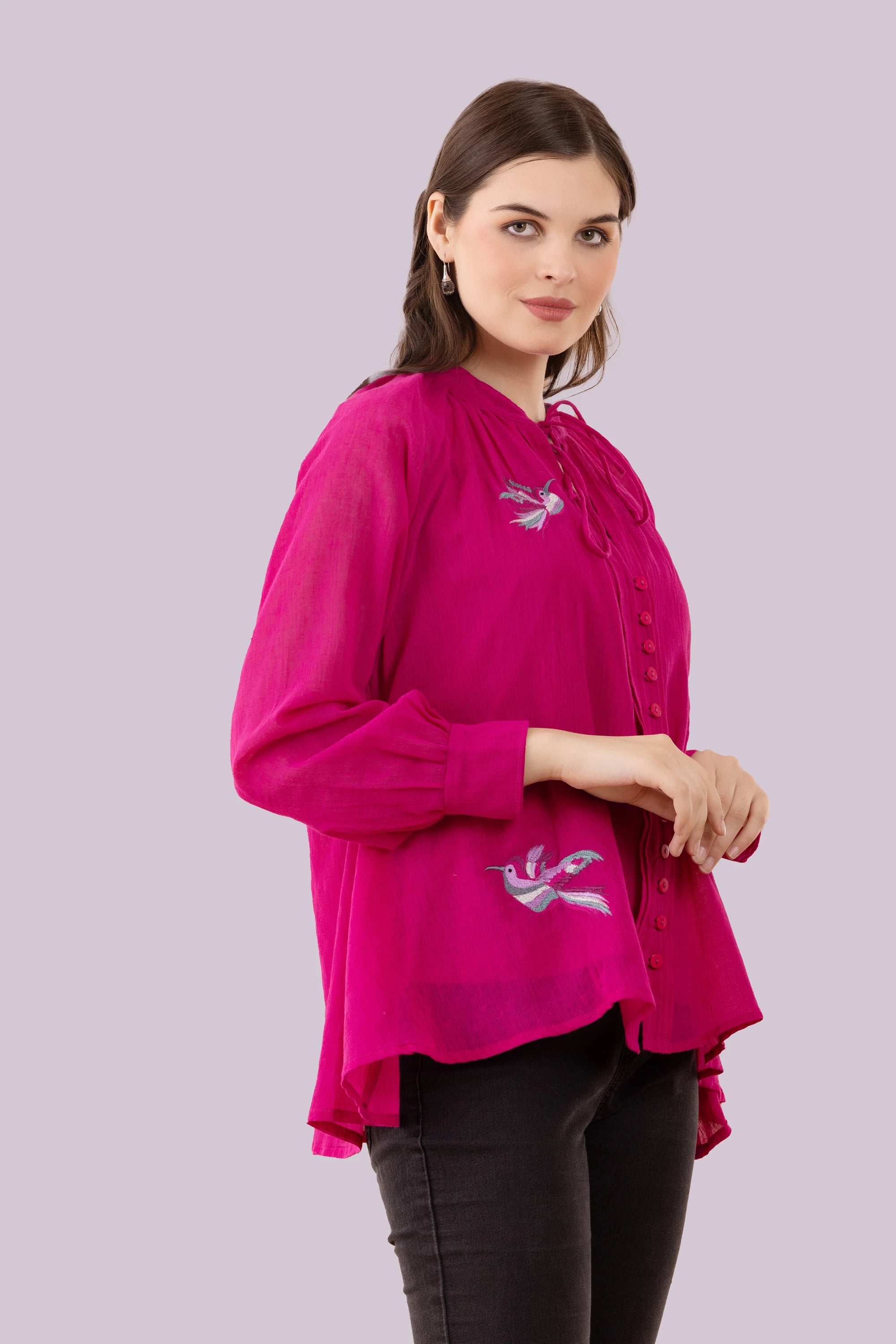 Birds Of Paradise Fushia Embroidered Top With Camisole