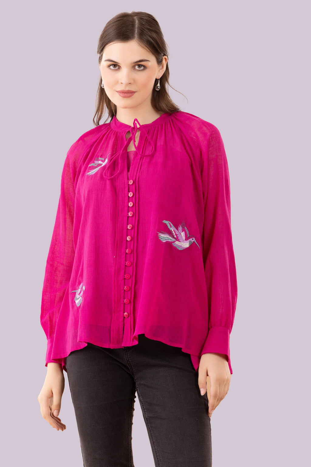 Birds Of Paradise Fushia Embroidered Top With Camisole