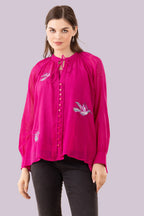 Birds Of Paradise Fushia Embroidered Top With Camisole