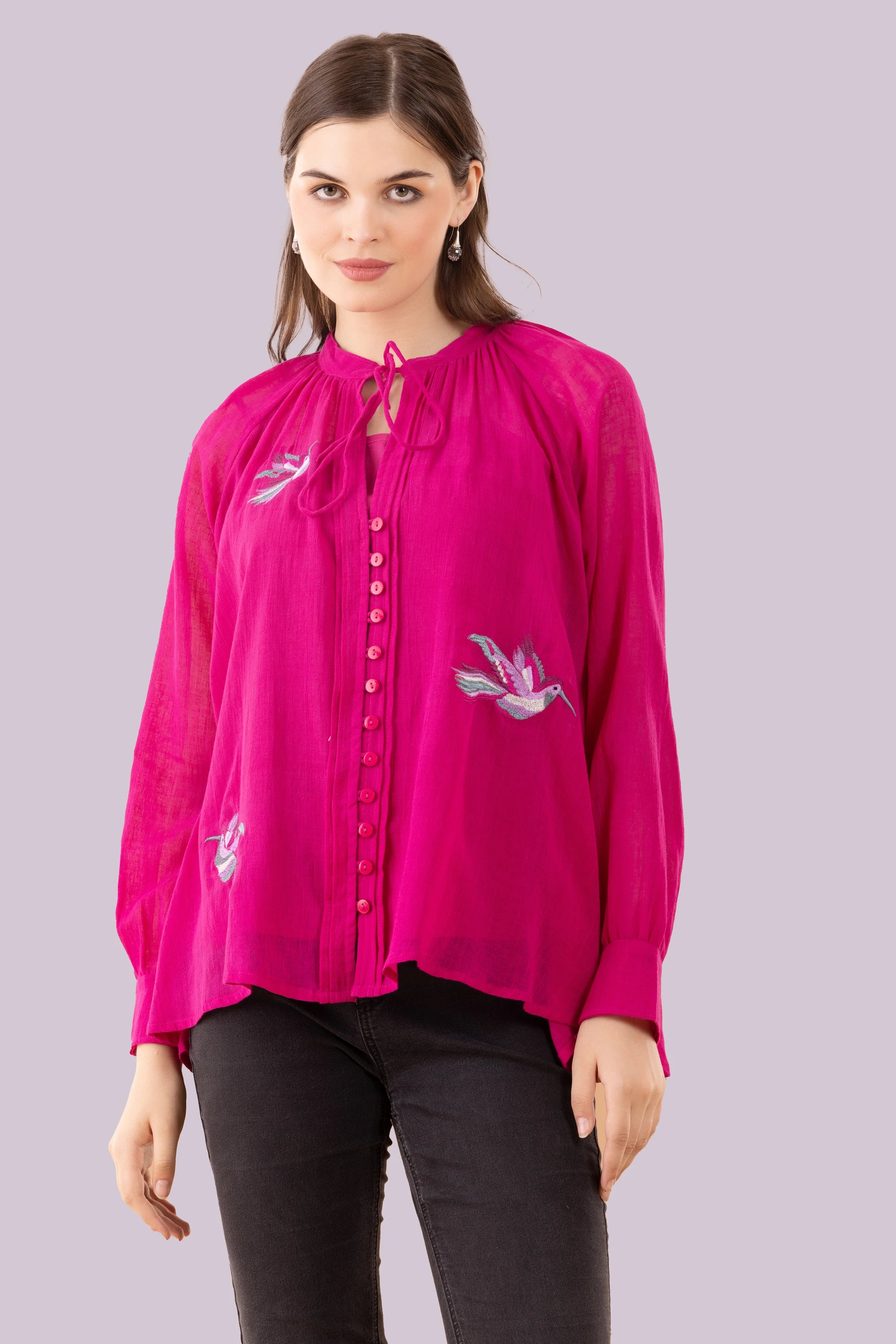 Birds Of Paradise Fushia Embroidered Top With Camisole