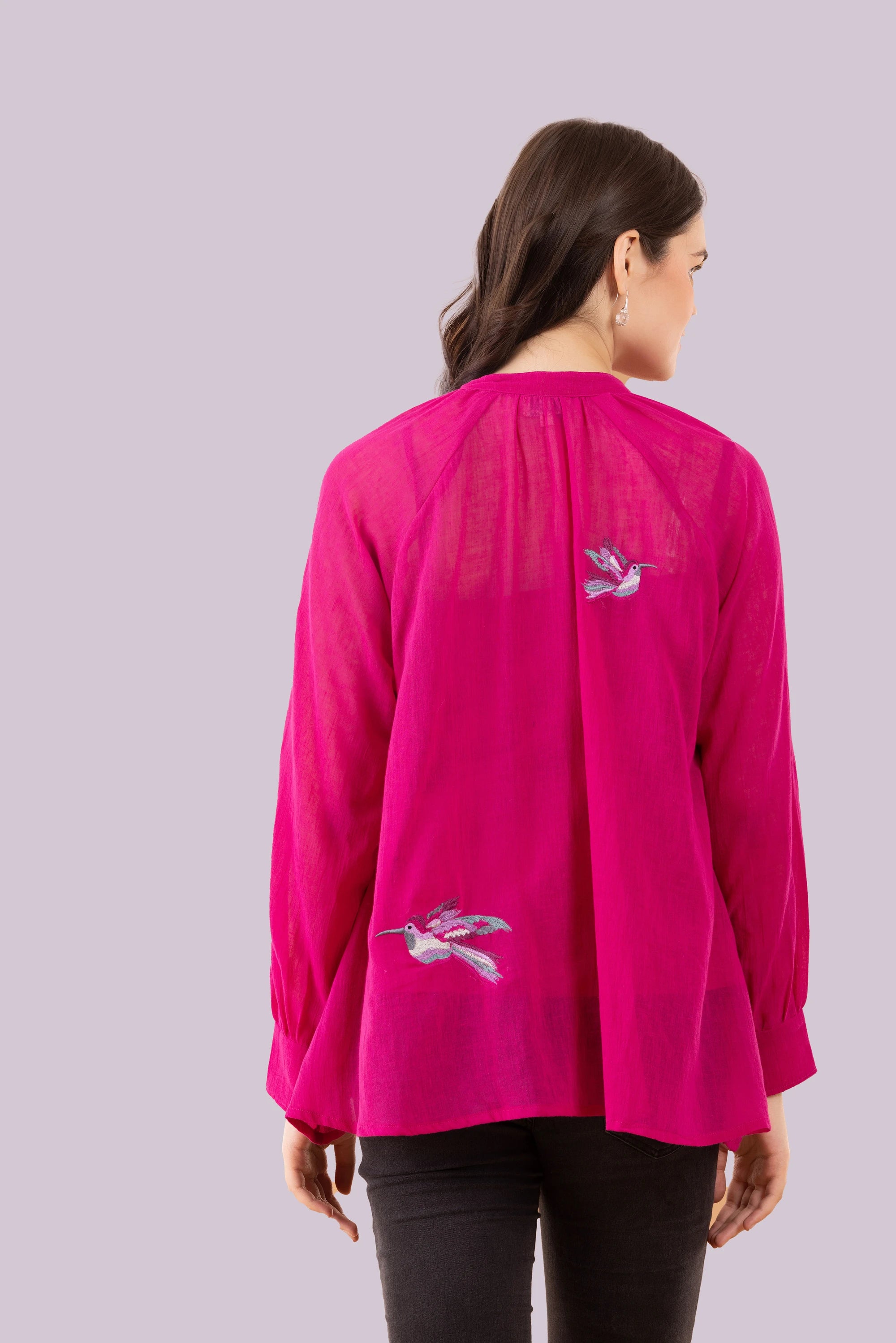 Birds Of Paradise Fushia Embroidered Top With Camisole