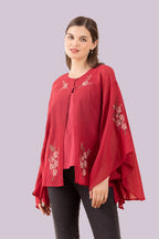Orchid, Red Kimino Style Top Embroidered With Camisole