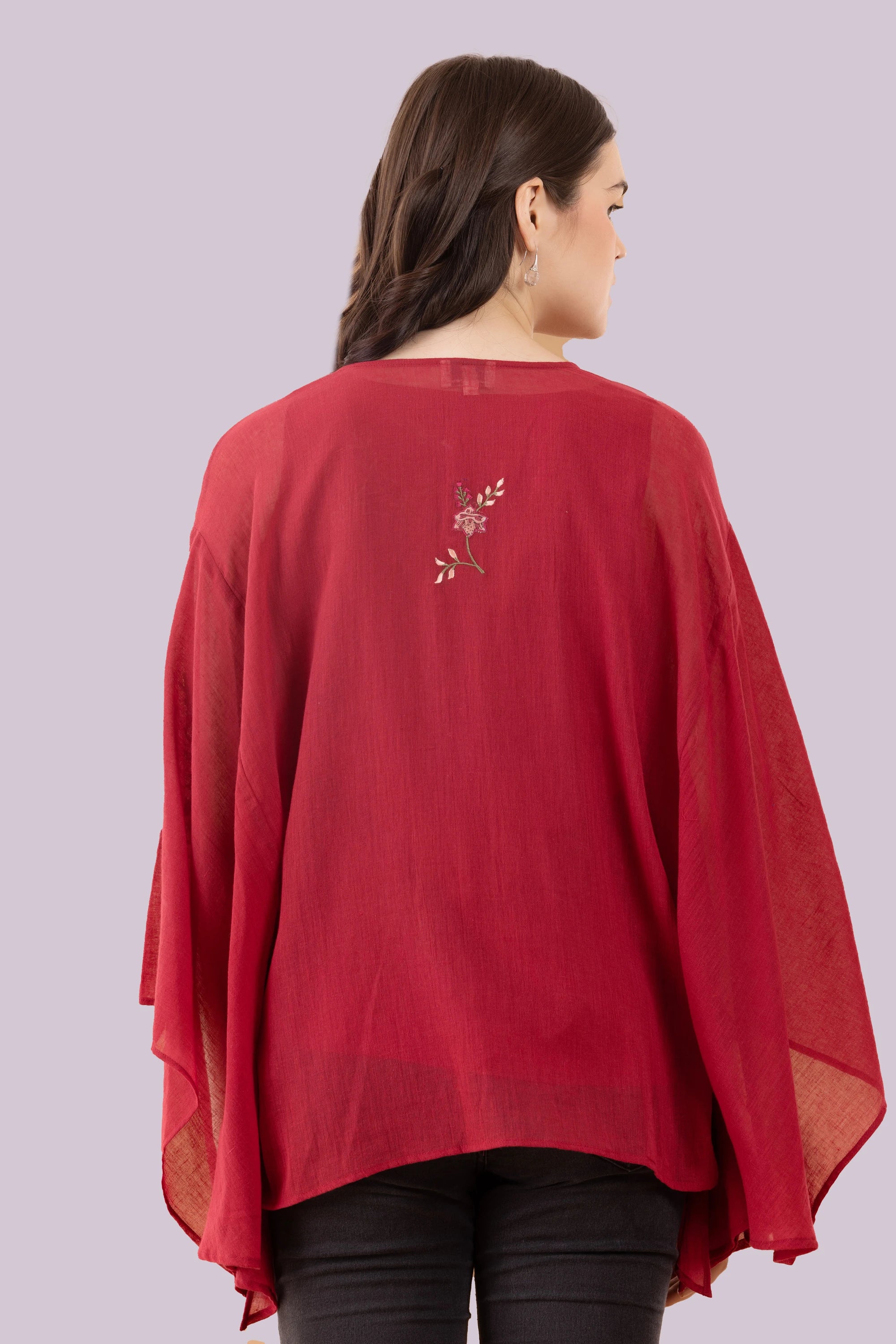 Orchid, Red Kimino Style Top Embroidered With Camisole