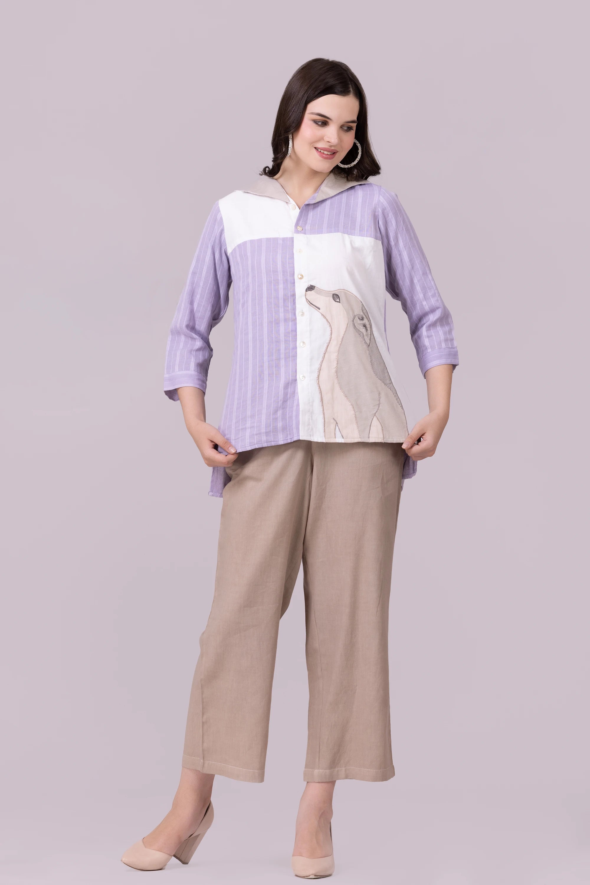 Lavender, Beige And White Shylo Top