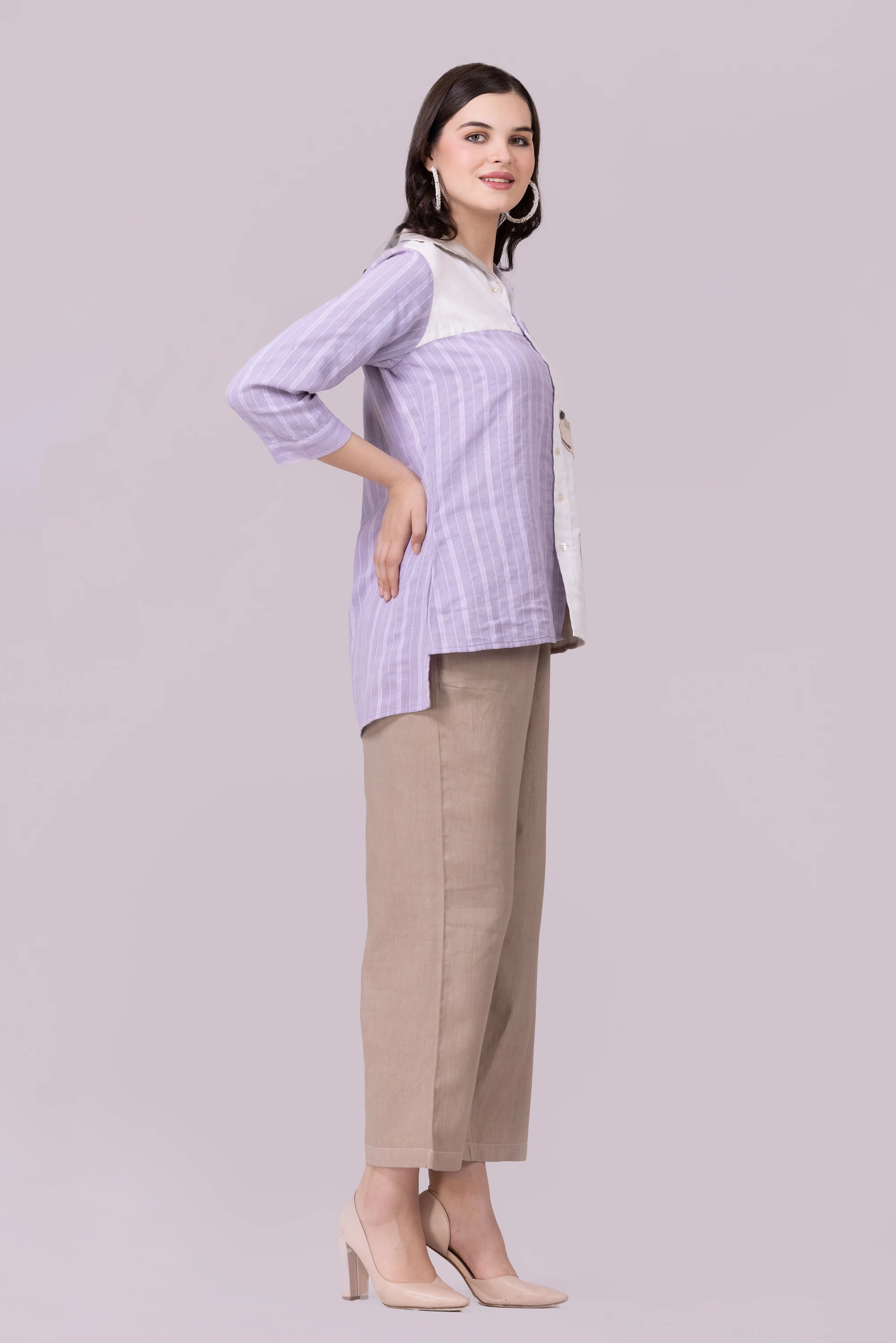 Lavender, Beige And White Shylo Top