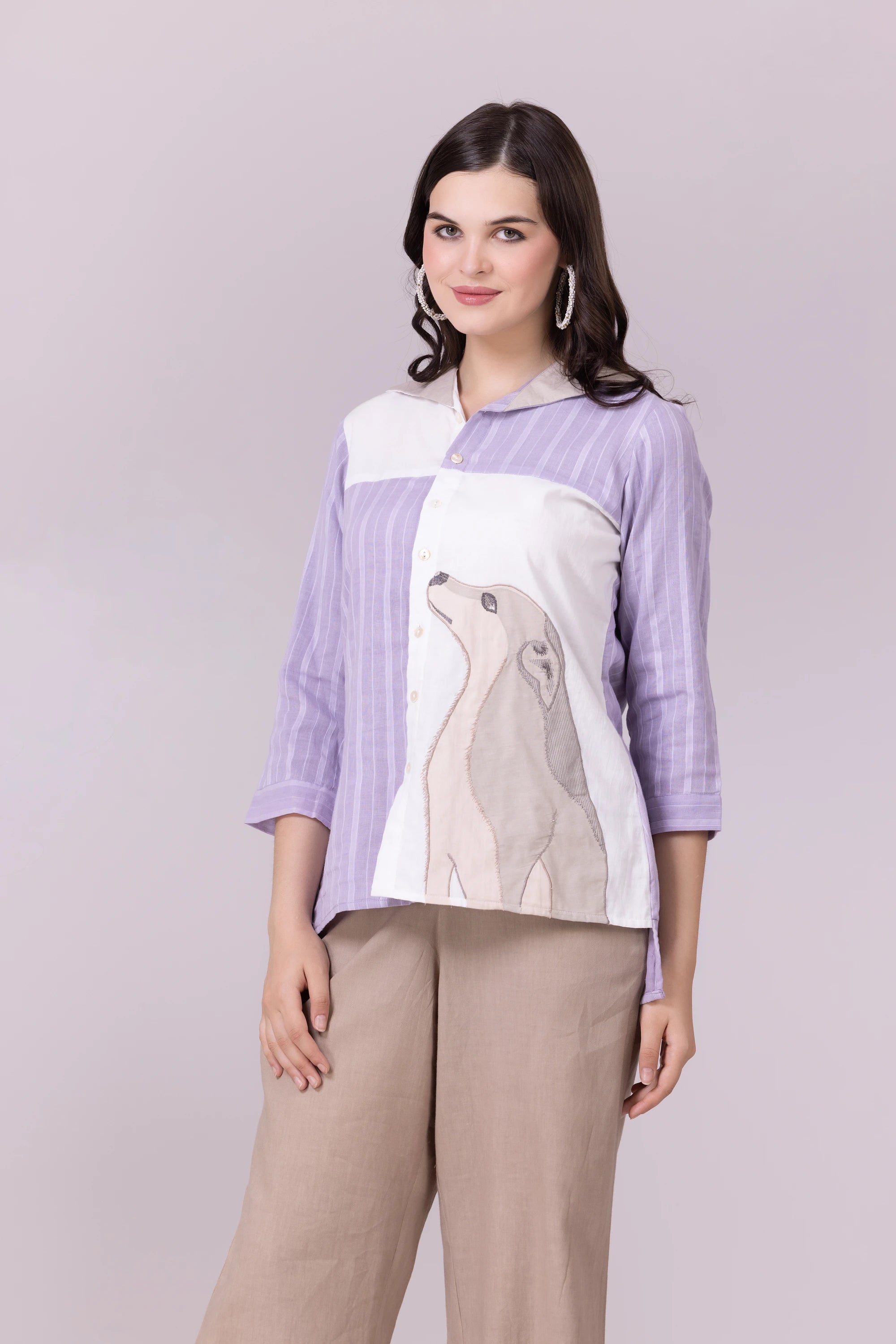 Lavender, Beige And White Shylo Top