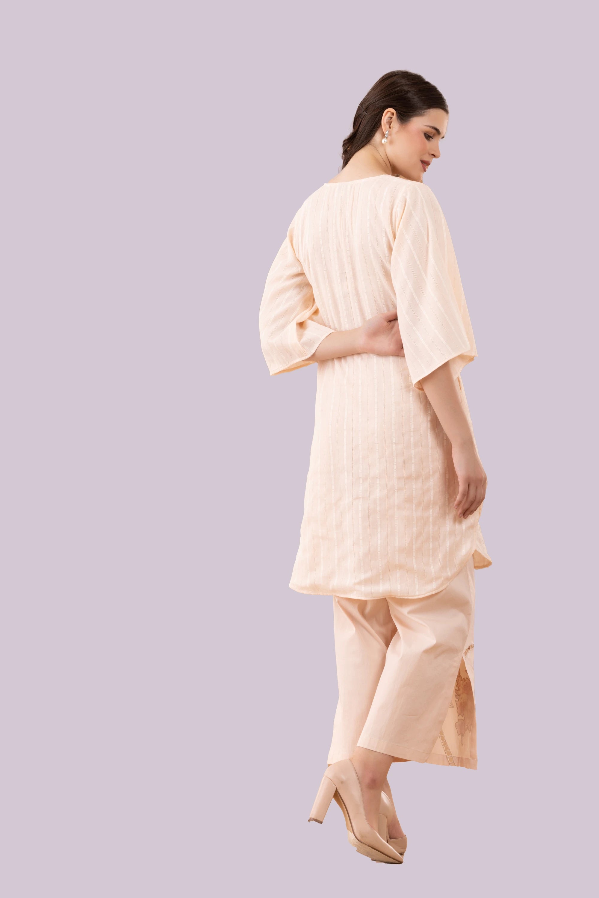 Pastel Mint Green Butterfly Print & Cutwork Embroidered Top And Pant Co-Ord Set