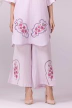 Lilac Orchid Print & Hand Cut Embroidered Tunic And Slit Pant Co-Ord  Set