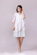 White, Chalk Pink And Pale Aquamarine Layered Dress