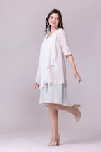 White, Chalk Pink And Pale Aquamarine Layered Dress