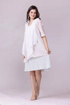 White, Chalk Pink And Pale Aquamarine Layered Dress