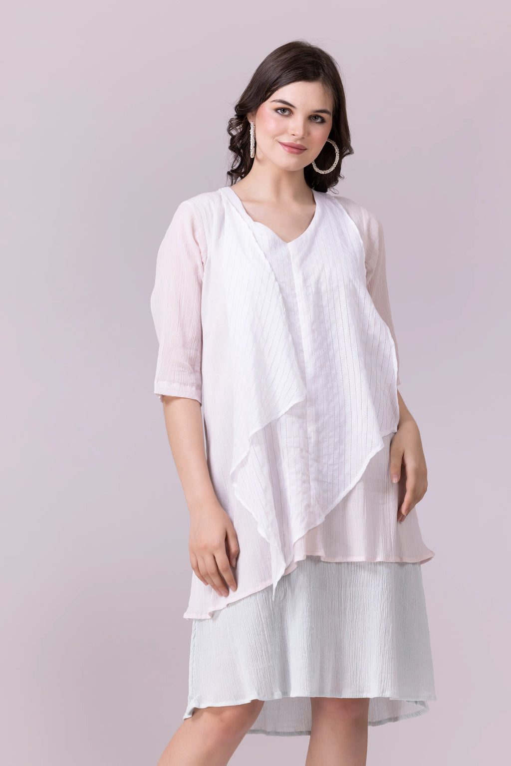 White, Chalk Pink And Pale Aquamarine Layered Dress