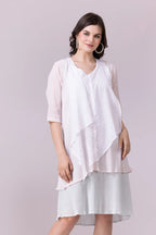 White, Chalk Pink And Pale Aquamarine Layered Dress
