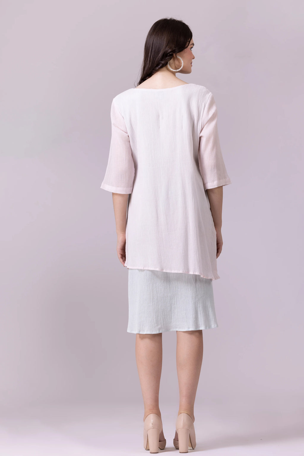 White, Chalk Pink And Pale Aquamarine Layered Dress