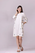 Off-White Floral Print & Lace, Embroidered Dress