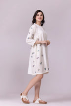 Off-White Floral Print & Lace, Embroidered Dress