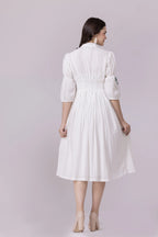 White Lotus-Flamingo Print & Embroidered Smocked Dress With Slip