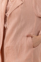 Nude Blush Crinkled Blazer, Pants And Lace Camisole Co-Ord Set