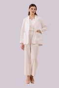 White Mukaish Blazer,  Pants And Textured Cotton Camisole Co-Ord Set