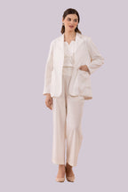 White Mukaish Blazer,  Pants And Textured Cotton Camisole Co-Ord Set