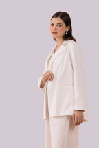 White Mukaish Blazer,  Pants And Textured Cotton Camisole Co-Ord Set
