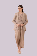 Beige Mukaish Blazer,  Pants And Textured Cotton Camisole Co-Ord Set