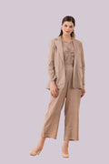 Beige Mukaish Blazer,  Pants And Textured Cotton Camisole Co-Ord Set