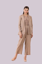 Beige Mukaish Blazer,  Pants And Textured Cotton Camisole Co-Ord Set