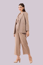 Beige Mukaish Blazer,  Pants And Textured Cotton Camisole Co-Ord Set