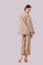 Beige Mukaish Blazer,  Pants And Textured Cotton Camisole Co-Ord Set